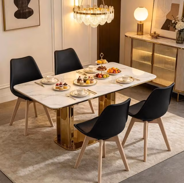 Set 4 sedie da pranzo ULEVR girevoli a 360¡ã, in similpelle nera con gambe in legno massello