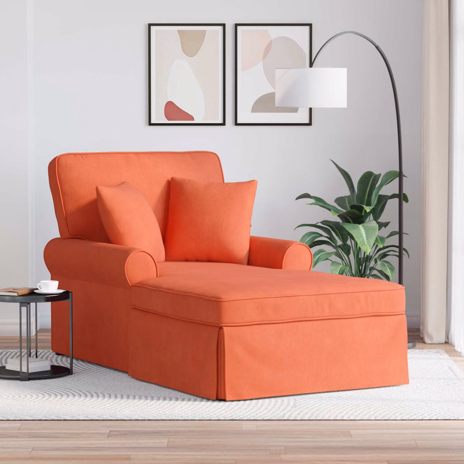 vidaXL Chaise Longe Moderna con Gonna in 3 Pezzi, Tessuto a Righe Rosso e Arancio, L/P/H: 157 x 91 x 91 cm – 1
