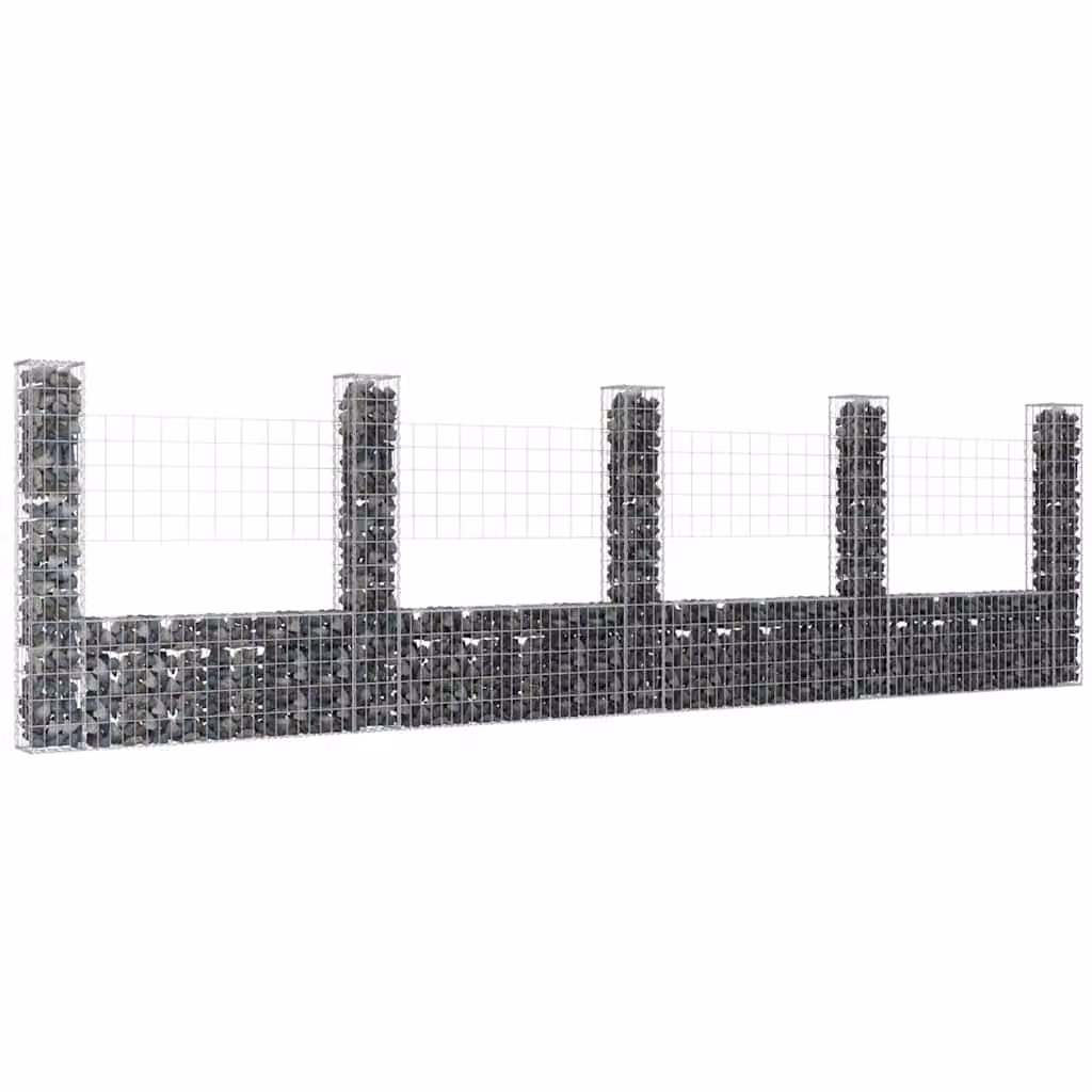 Cesto Gabbione a U vidaXL in metallo grigio con 5 pali in ferro L: 500 cm, P: 20 cm, H: 150 cm
