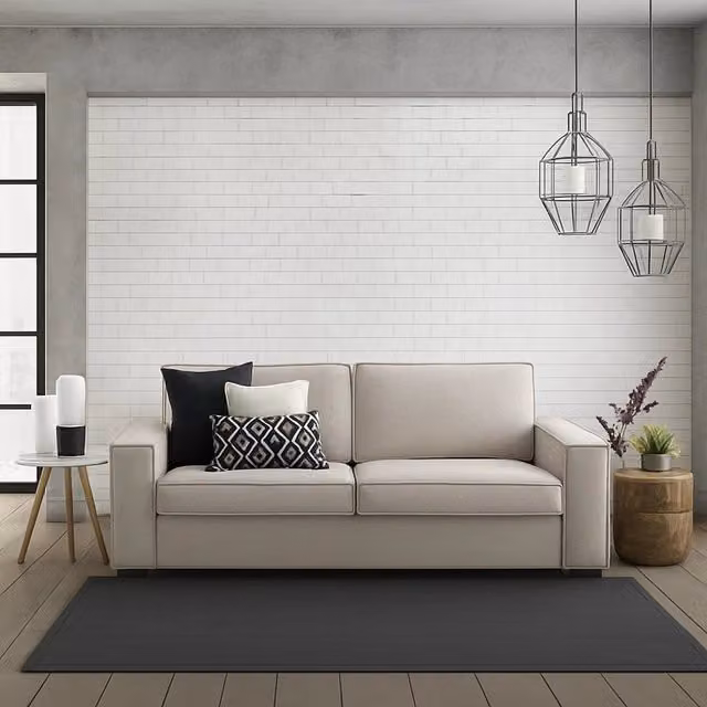 Divano a 3 posti Abernathy Talamo Italia, modello moderno in tessuto beige con cuscini decorativi e coperture rimovibili, L: 200 cm, H: 90 cm