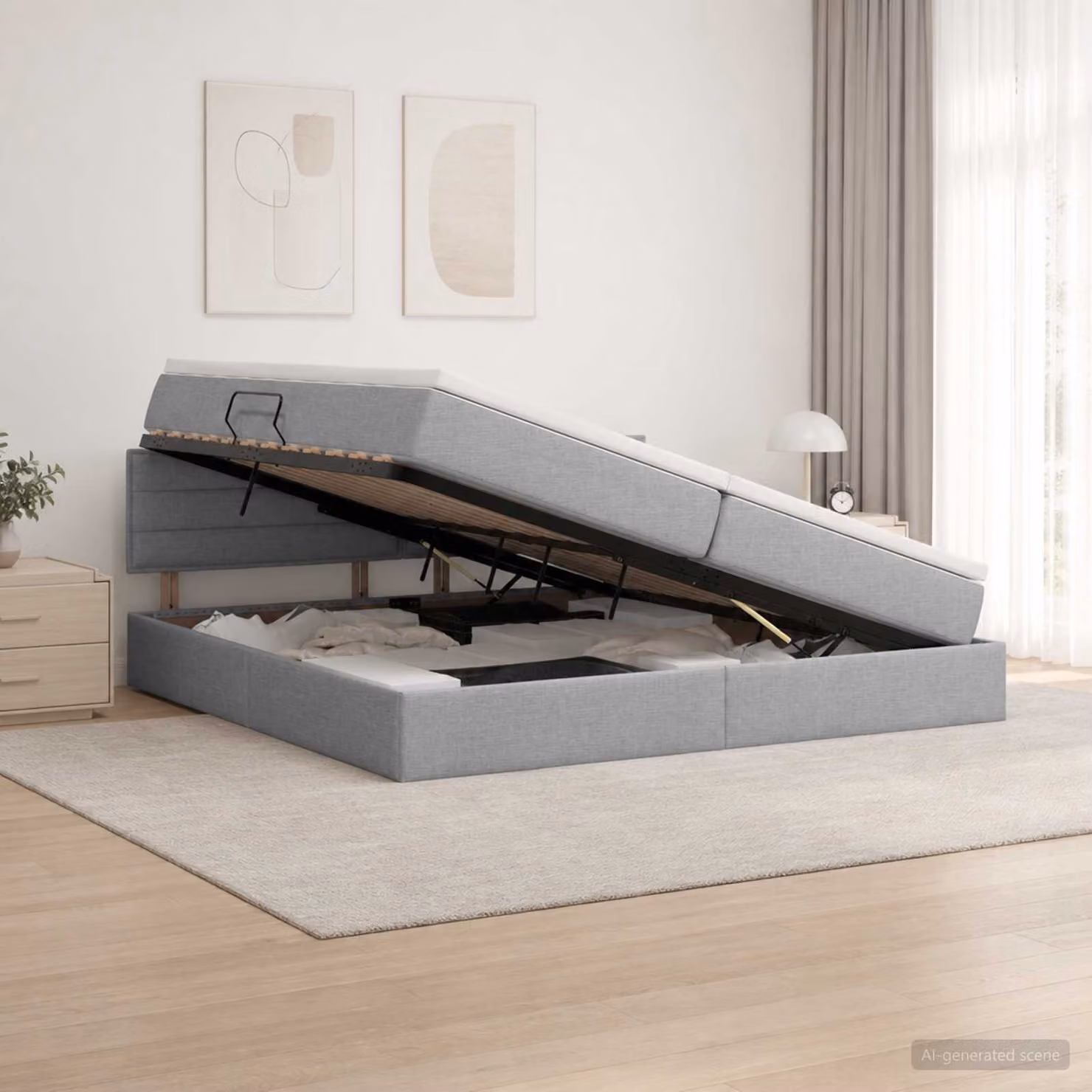 vidaXL Letto con contenitore e materasso ibrido Grigio e Bianco L: 200 cm, P: 200 cm, H: 88 cm