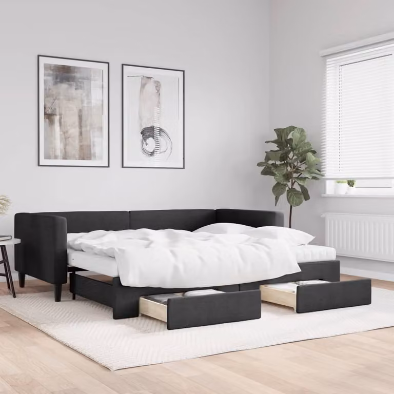 Maison Exclusive - Divano letto estraibile con cassetti, nero, 90x190 cm, tessuto