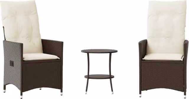 Set Bistr¨° 3 pz | Set Salotto da Giardino con Cuscini Marrone in Polyrattan