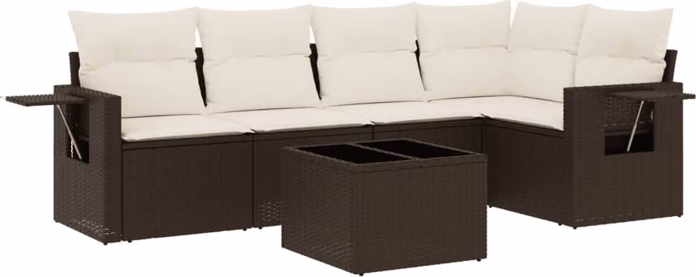 Set Divano da Giardino 6 pz con Cuscini Marrone in Polyrattan