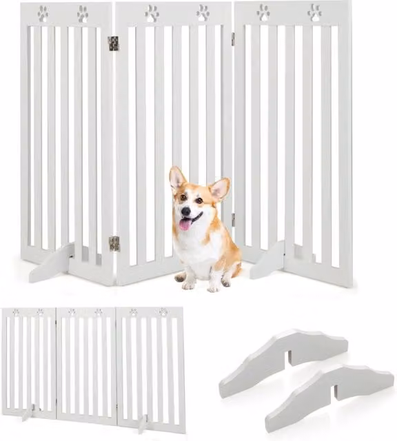 Set di 3 pannelli di barriera autoportanti 151,5 x 89,5 x 1,5 cm barriera di sicurezza decorativa pieghevole per cani in MDF bianco 20_0010607