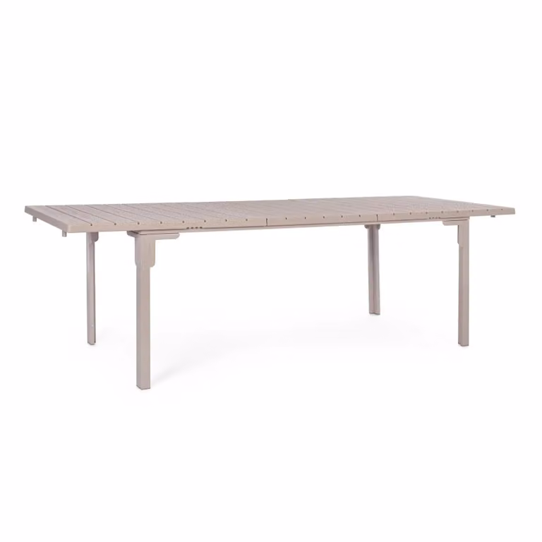 Tavolo allungabile da giardino VALENCIA tortora effetto legno, struttura in acciaio, 180×89,5-240×89,5 cm