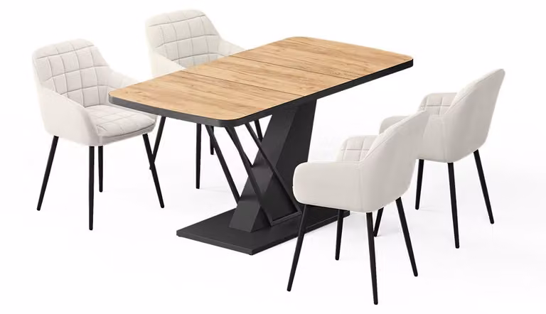Set di tavoli da pranzo Vicco Fenaro Rovere dorato/Nero 120 x 80 cm con 4 sedie da pranzo, Model 62753