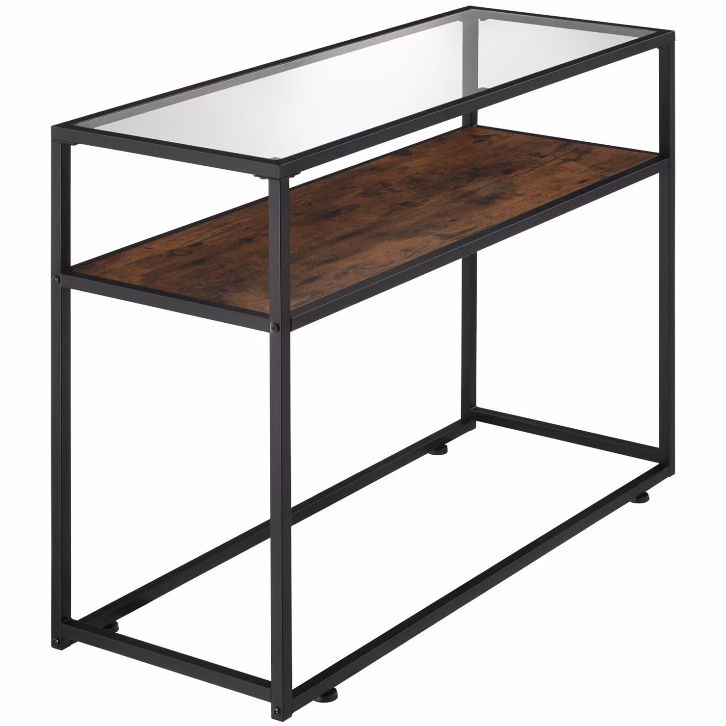 Tavolo da salotto rettangolare tectake in stile industriale con piano in vetro nero e struttura in metallo marrone L 100 x P 30 x H 80,5 cm – 4