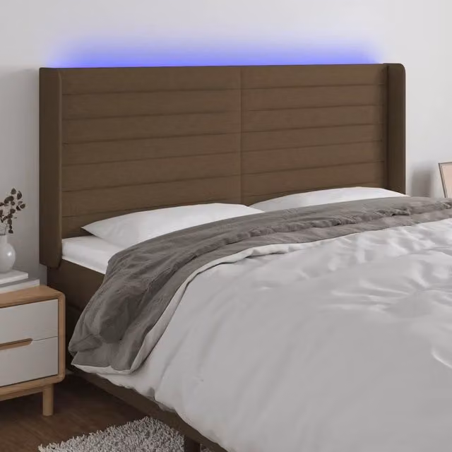 Testiera a LED-Testata con LED Marrone Scuro 183x16x118/128 cm in Tessuto 791112