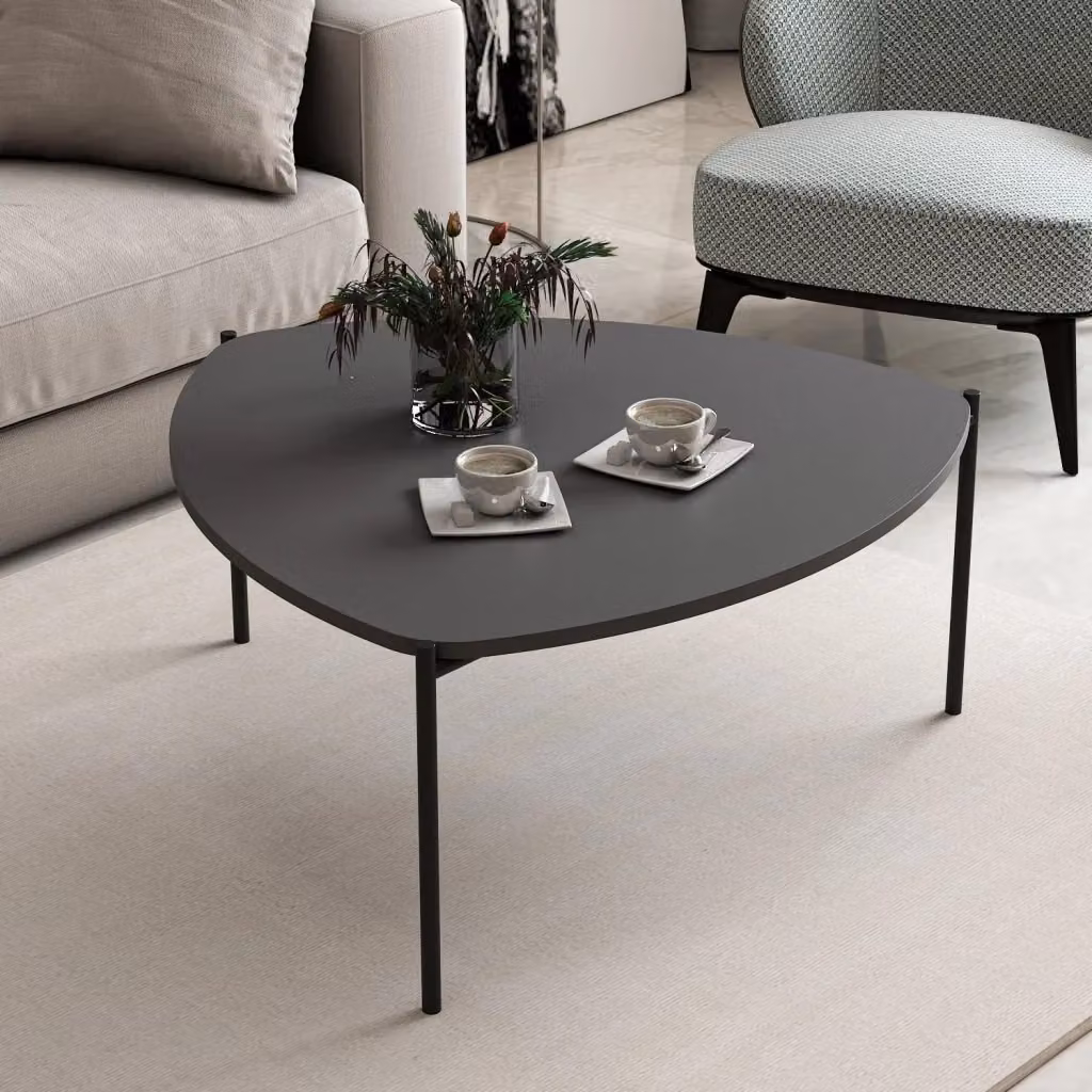 Tavolino rotondo Lenny in legno grigio antracite L: 90 cm, P: 89 cm, H: 40 cm – 2