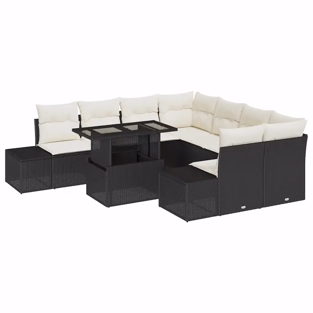 Set Divano da Giardino vidaXL 9 Pezzi Moderno con Tavolino e Cuscini Nero e Beige – 2