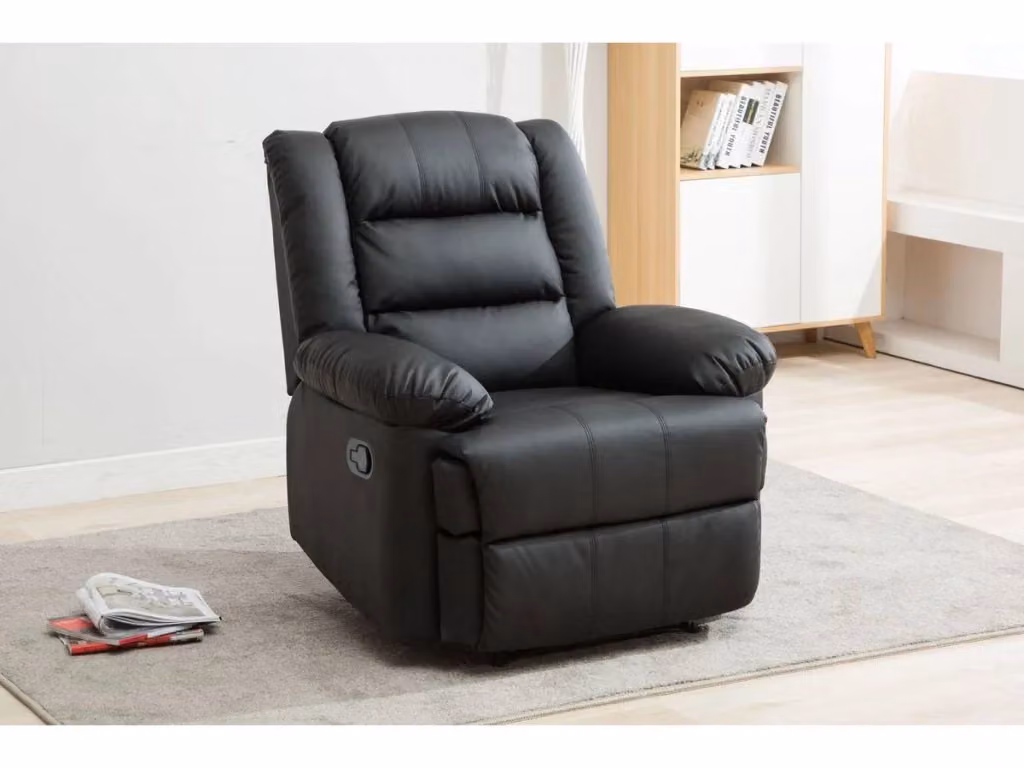Poltrona relax Buckingham nera in ecopelle con struttura in schiuma e leva manuale – 2