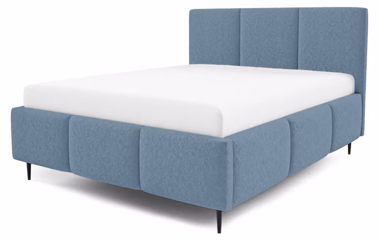 Letto imbottito con contenitore integrato, modello Melora, colore grigio-blu, dimensioni 180 x 200 cm