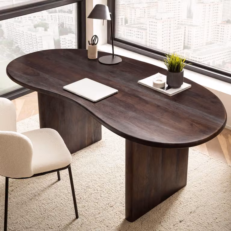 FineBuy, scrivania 180x90x75 cm, in legno massello di acacia, stile retrò, ideale per l'ufficio domestico, forma a "a", colore marrone scuro, tavolo in legno, scrivania per laptop