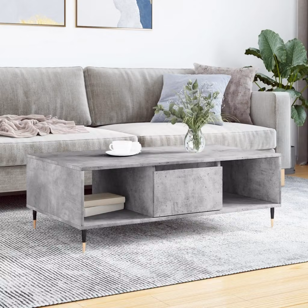 The Living Store tavolino in cemento grigio 104x60x35 cm materiale a base di legno