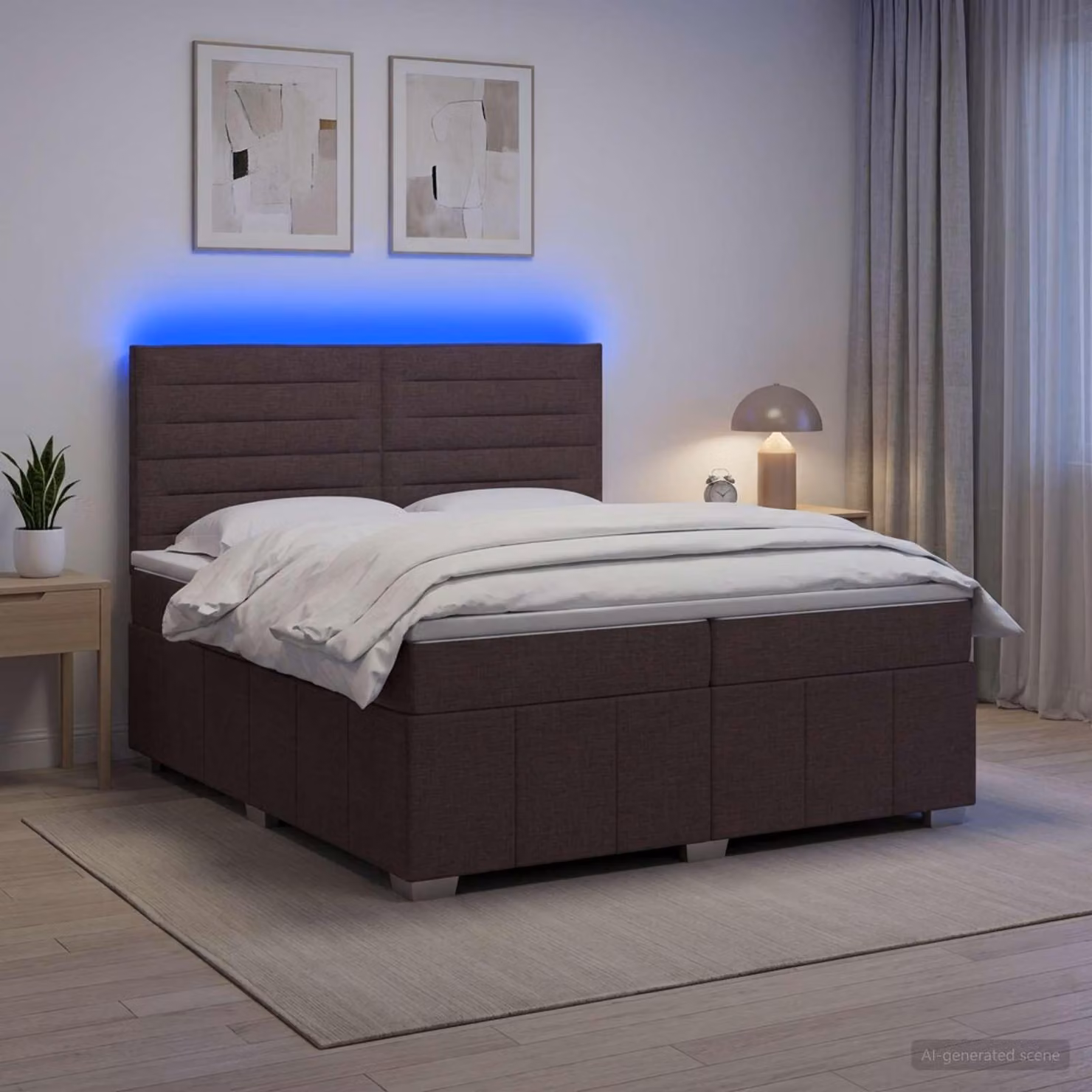 Maison Exclusive - Letto boxspring a LED con materasso, marrone scuro, 200 x 200 cm, rivestimento in tessuto