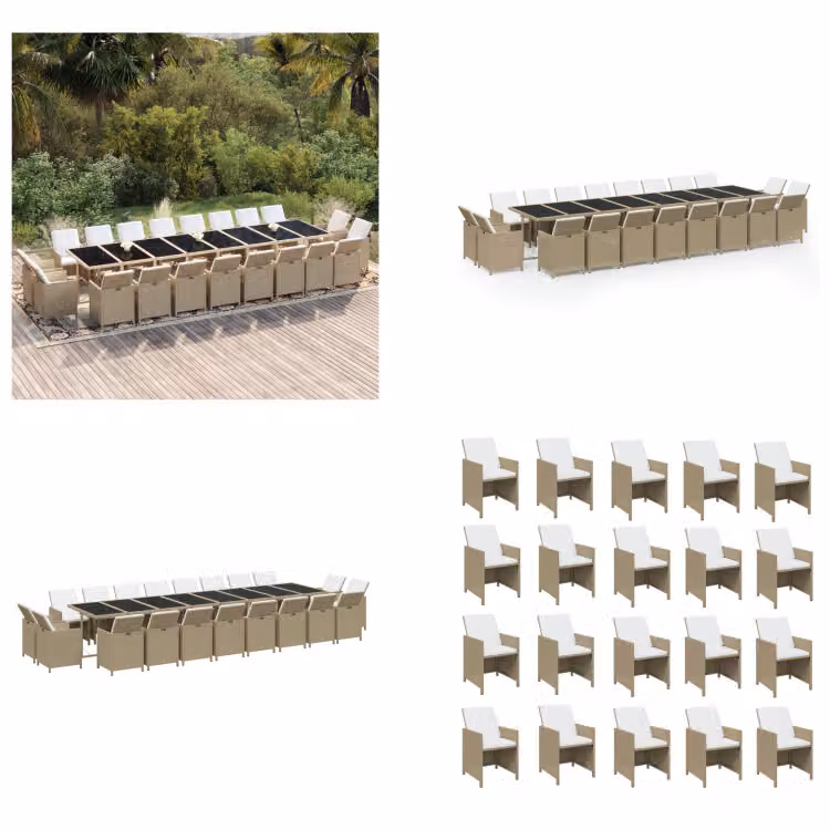 vidaXL Set da pranzo da giardino 21 pezzi con cuscini in polyrattan beige - Set da pranzo da giardino - Set da pranzo da esterno - Set da pranzo da giardino - Set da pranzo da giardino