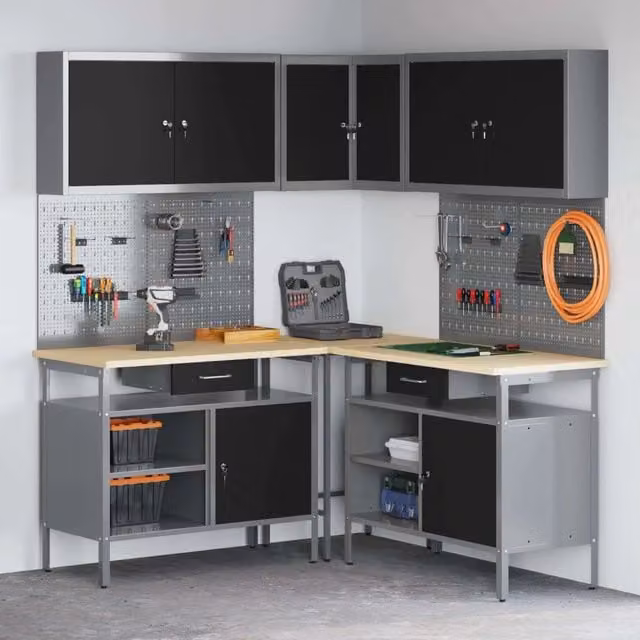 Set di mobili da lavoro con cassetto 10 pz Nero e Grigio 3321518