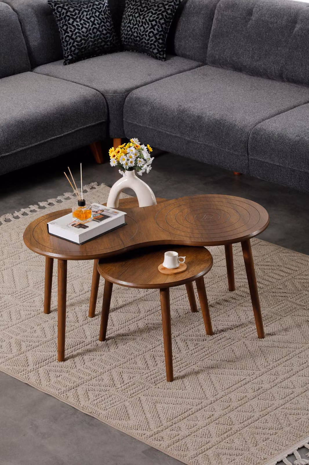 Skye Decor, Marlo: Set di tavolini da caffè, legno noce, 100% MDF, dimensioni 100 x 50 x 45 cm