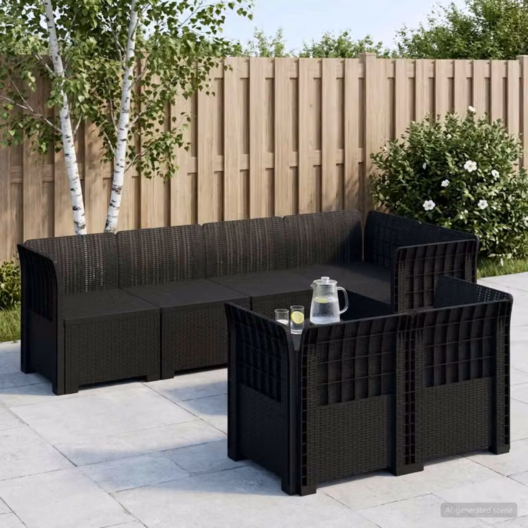 vidaXL Divano da Giardino a Forma di U in Polyrattan Antracite con Cuscini per 7 Persone