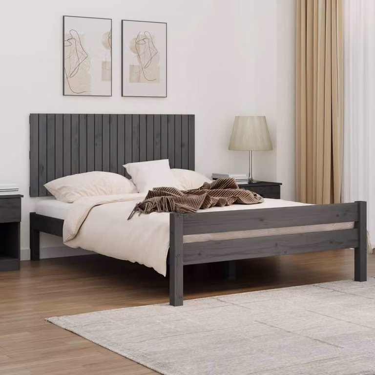 Testiera da parete vidaXL in legno massello di pino, colore grigio, L 140 cm x H 60 cm x P 3 cm