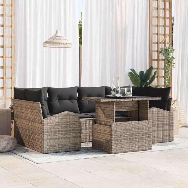 Maison Exclusive - Set Divano da Giardino con cuscino 7 pcs Grigio Poly Rattan