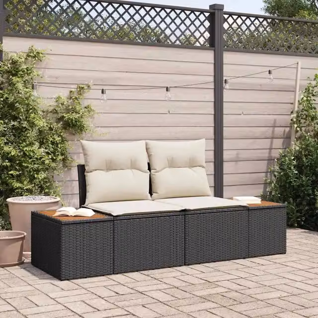 Divano da giardino-Sofa da Giardino-Divano da esterno Nero 184 x 62 x 85cm polyrattan 617715