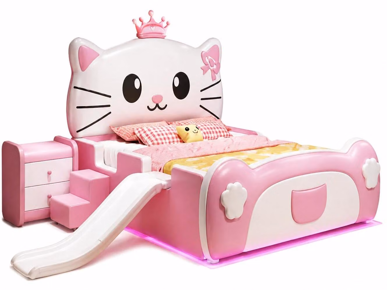 Letto a forma di rosa per bambini, con scivolo e scaletta, ideale per bambine, tema "gatto"