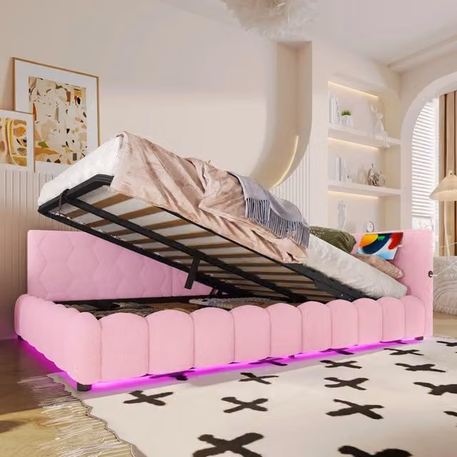 Letto giorno con funzione divano in velluto rosa 140x200 cm