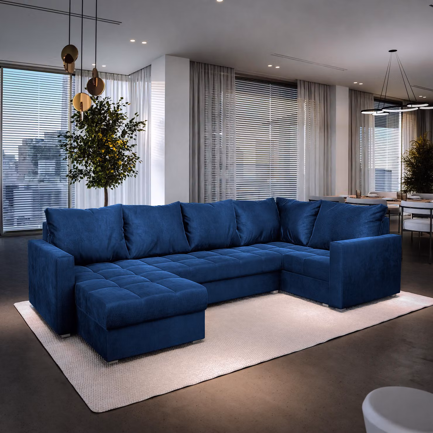 Divano angolare Masseno LORIVO R-S con funzione letto a U, divano con box letto, divano da soggiorno, divano, divano letto, set di divani - blu, KRONOS 09