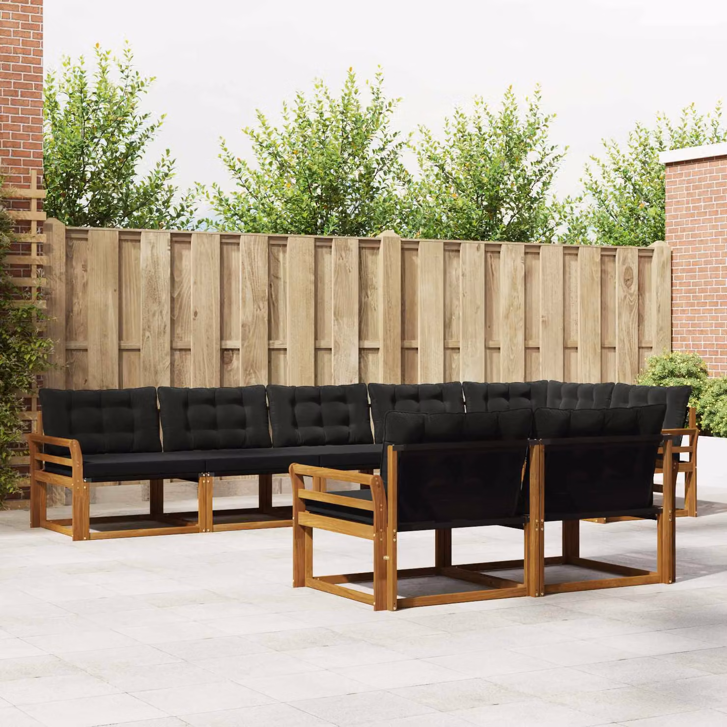 Set di divani da esterno vidaXL 8 pz in legno di acacia con cuscini, colore marrone e nero