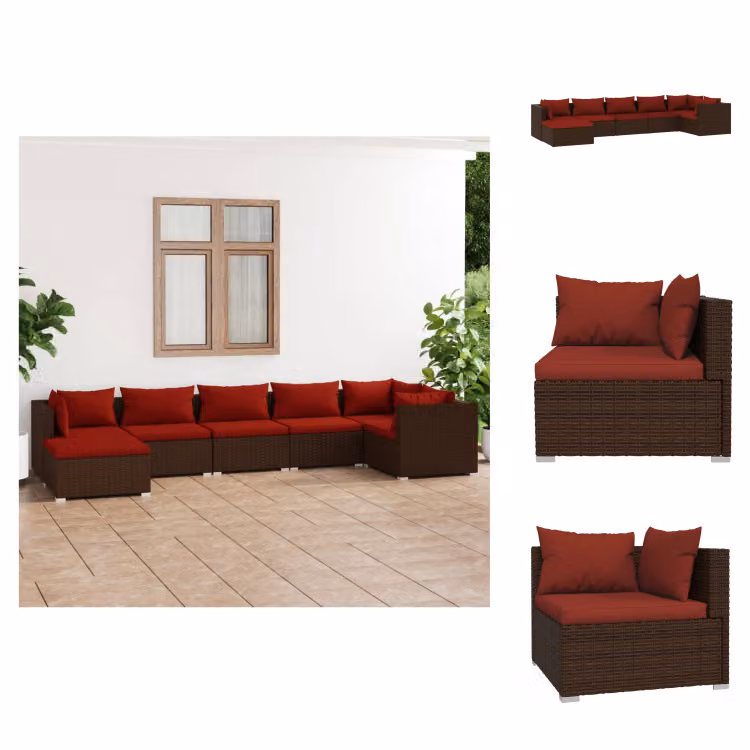 vidaXL set da salotto da giardino 7 pezzi con cuscini in poly rattan marrone - Set di mobili da giardino