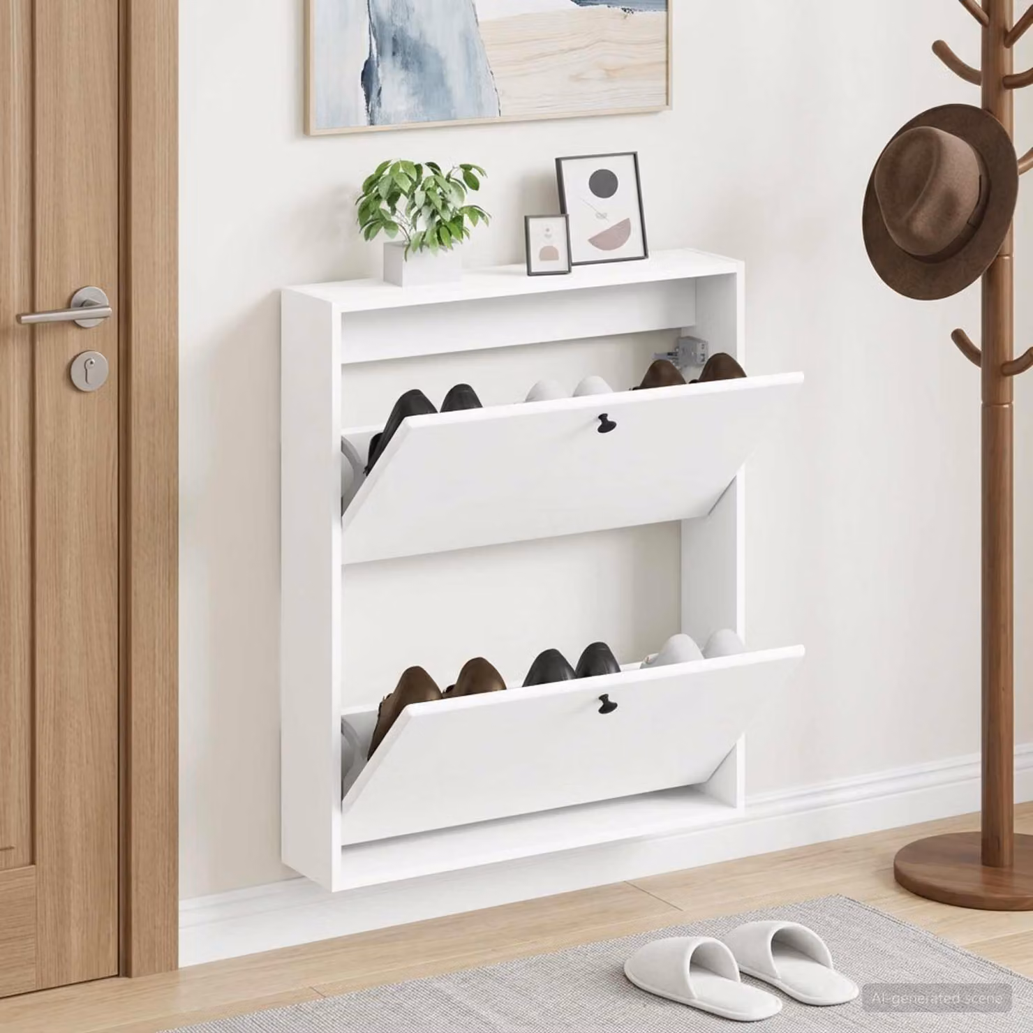 vidaXL Mobiletto per Scarpe da Muro BREDA Bianco L: 71 cm, P: 17 cm, H: 86 cm