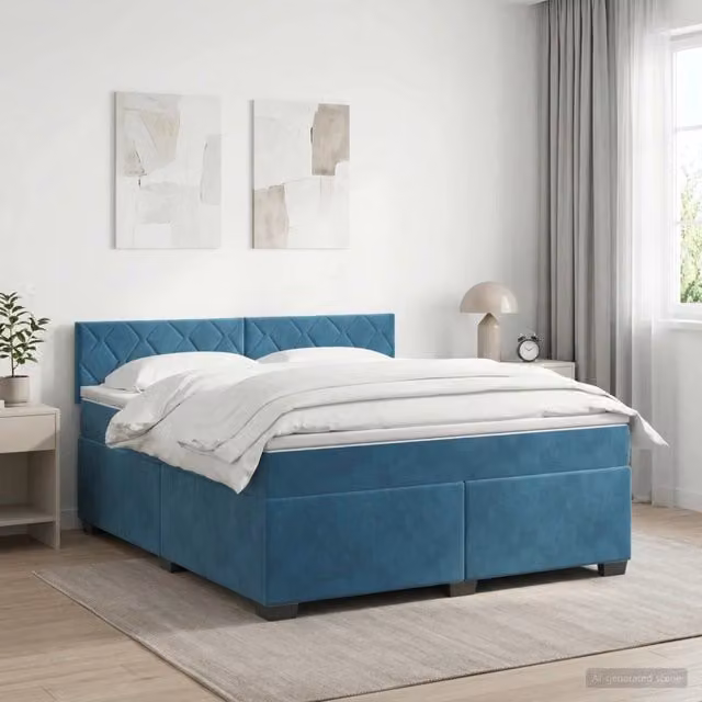 Letto box spring con materasso Blu Scuro 140 x 200 cm Velluto 3450738