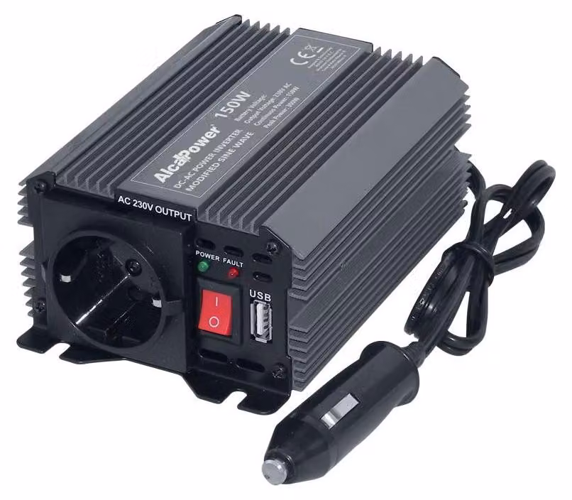 Alcapower Inverter Soft Start 150W DC/AC 24V a 230V con uscita USB integrata, protezione da sovraccarico, cortocircuito e surriscaldamento compatto