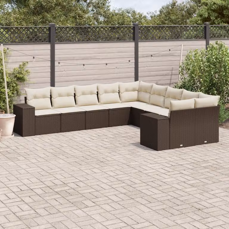 vidaXL Set Divani da Giardino a L con Cuscini Marrone e Bianco in Polyrattan e Metallo