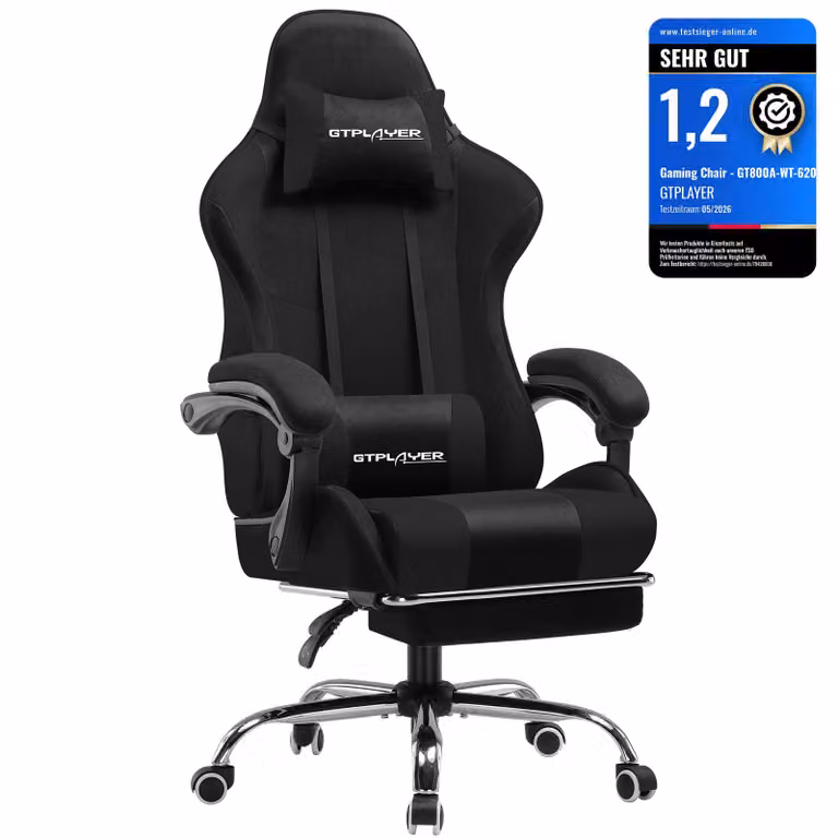 GTPLAYER Sedia da ufficio Sedia da gioco Poltrona da gioco in tessuto Sedia da gioco ergonomica con poggiapiedi, poggiatesta cuscino lombare, sedia da gioco imbottita, nero