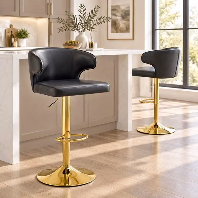 Set di 2 sgabelli da bar neri in PU; altezza 85-110 cm girevoli
