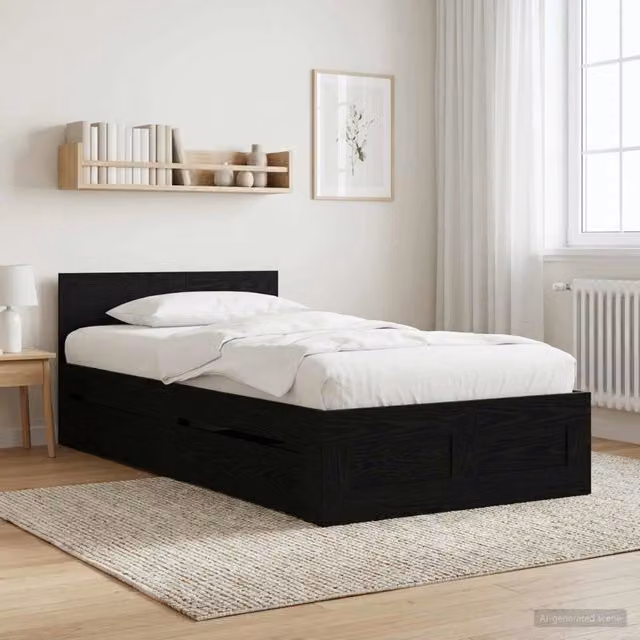 Struttura letto moderna vidaXL in legno ingegnerizzato con cassetti, Rovere e Nero, L: 160 cm, P: 83 cm, H: 203 cm