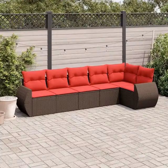 Set Divani da Giardino 6 pz con Cuscini Marrone in Polyrattan 3221393