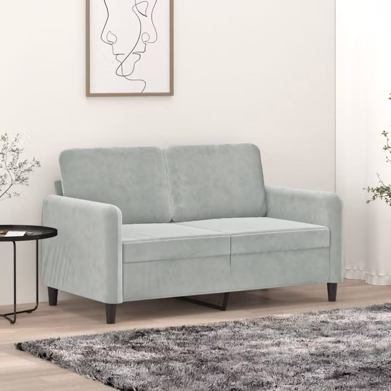 Divano a due posti, colore grigio chiaro, rivestito in velluto, dimensioni 120 cm
