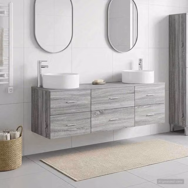 Set di mobili per il bagno 3 pz Sonoma grigio 3405944