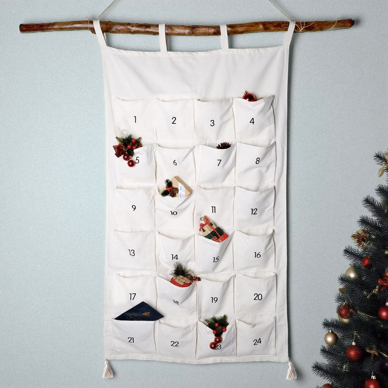 Calendario dell'Avvento in tessuto, con 24 tasche, dimensioni 120x70 cm