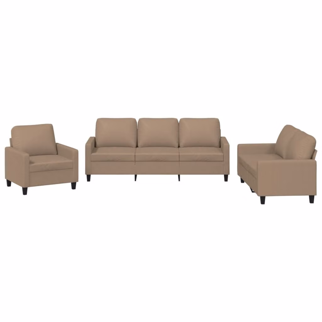 Set di Divani 3 pz con Cuscini cappuccino in Pelle finta