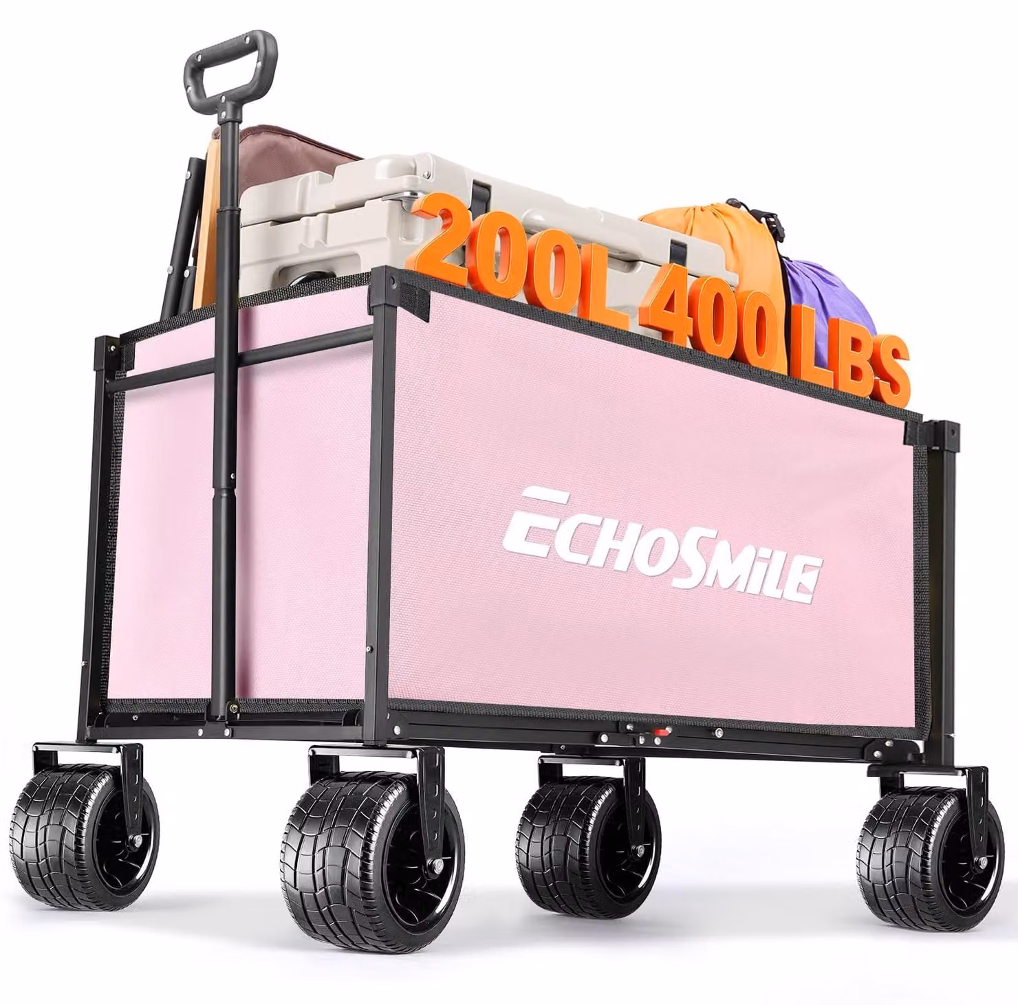 Carrello pieghevole con una capacità di 200 litri e una portata di 180 kg