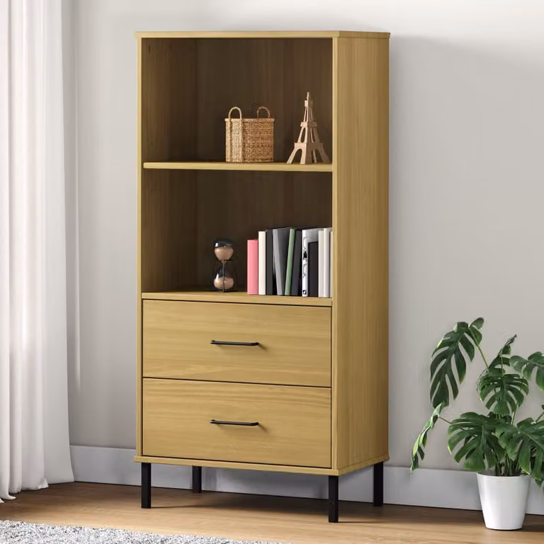 Libreria con 2 Cassetti vidaXL OSLO in Legno di Pino Marrone L: 60 cm, P: 35 cm, H: 128,5 cm