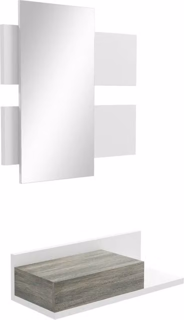 Mobile Ingresso Zephmum con Specchio e Cassetto Bianco e Grigio L: 75 cm, P: 3,5 cm, H: 75 cm