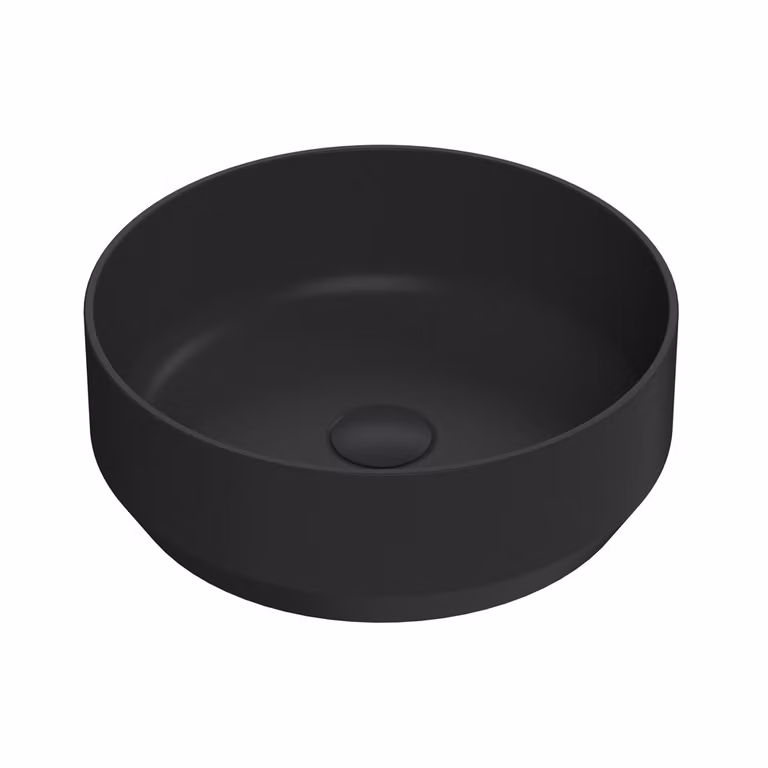 Lavabo Appoggio Rotondo Moderno Nero Opaco 350mm - Senza Fori Rubinetto