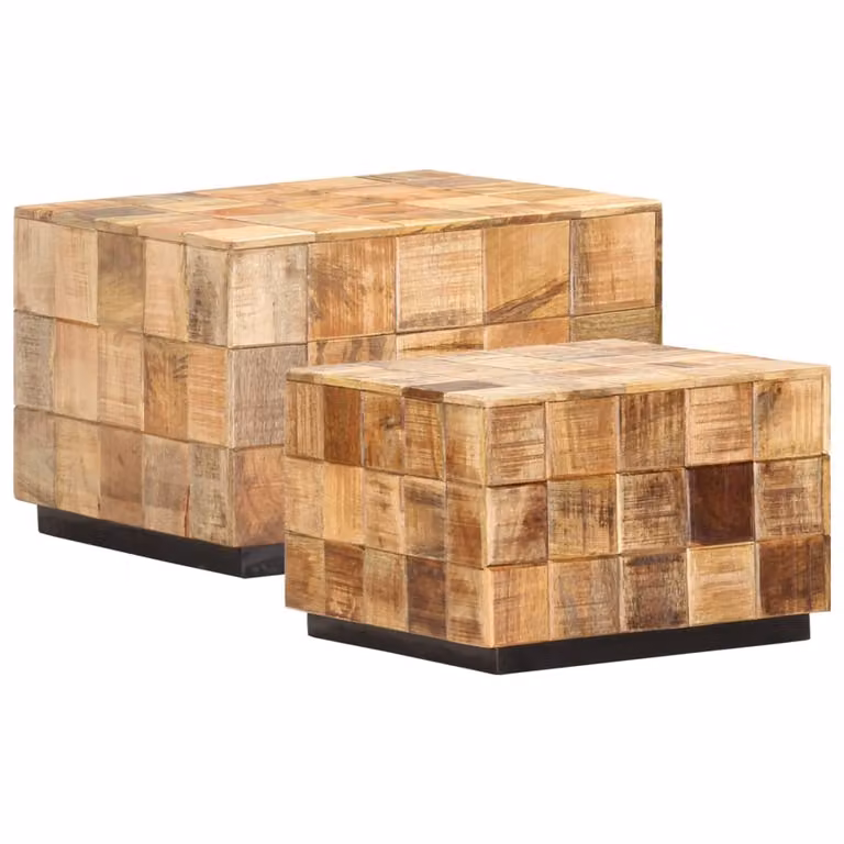 The Living Store Tavolini 2 pezzi in design a blocchi Legno massiccio di mango grezzo