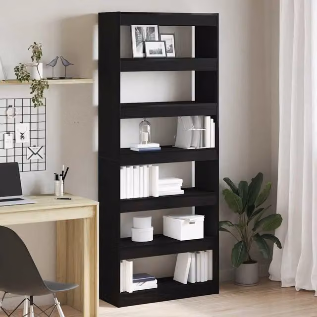 Libreria moderna vidaXL a 6 livelli in MDF nero opaco L: 80 cm, P: 30 cm, H: 198 cm